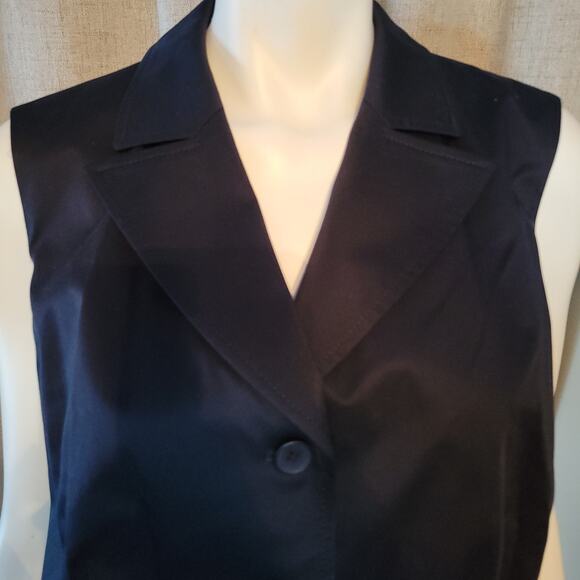 Talbots Woman Navy Sleeveless 2 Pc. Pant Suit 4 button Vest Stretch 12 W Pant 32 - Picture 10 of 11
